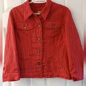 Ruby Rd. Bright Red Textured Button-Up Jacket – Size 12 – Jean Jacket Style